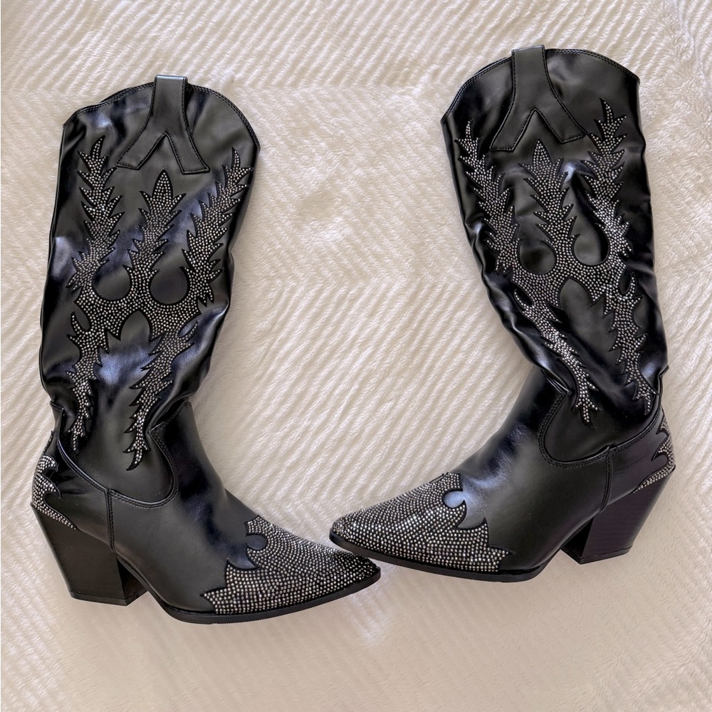 Black Embellished Heeled Boots